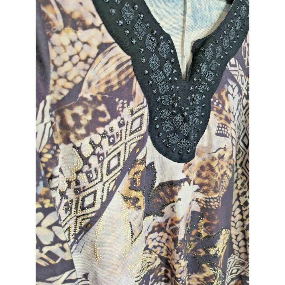 Women's Signature Studio 3/4‎ Sleeve Blouse Handkerchief Hem Embellished Size M - Picture 2 of 5